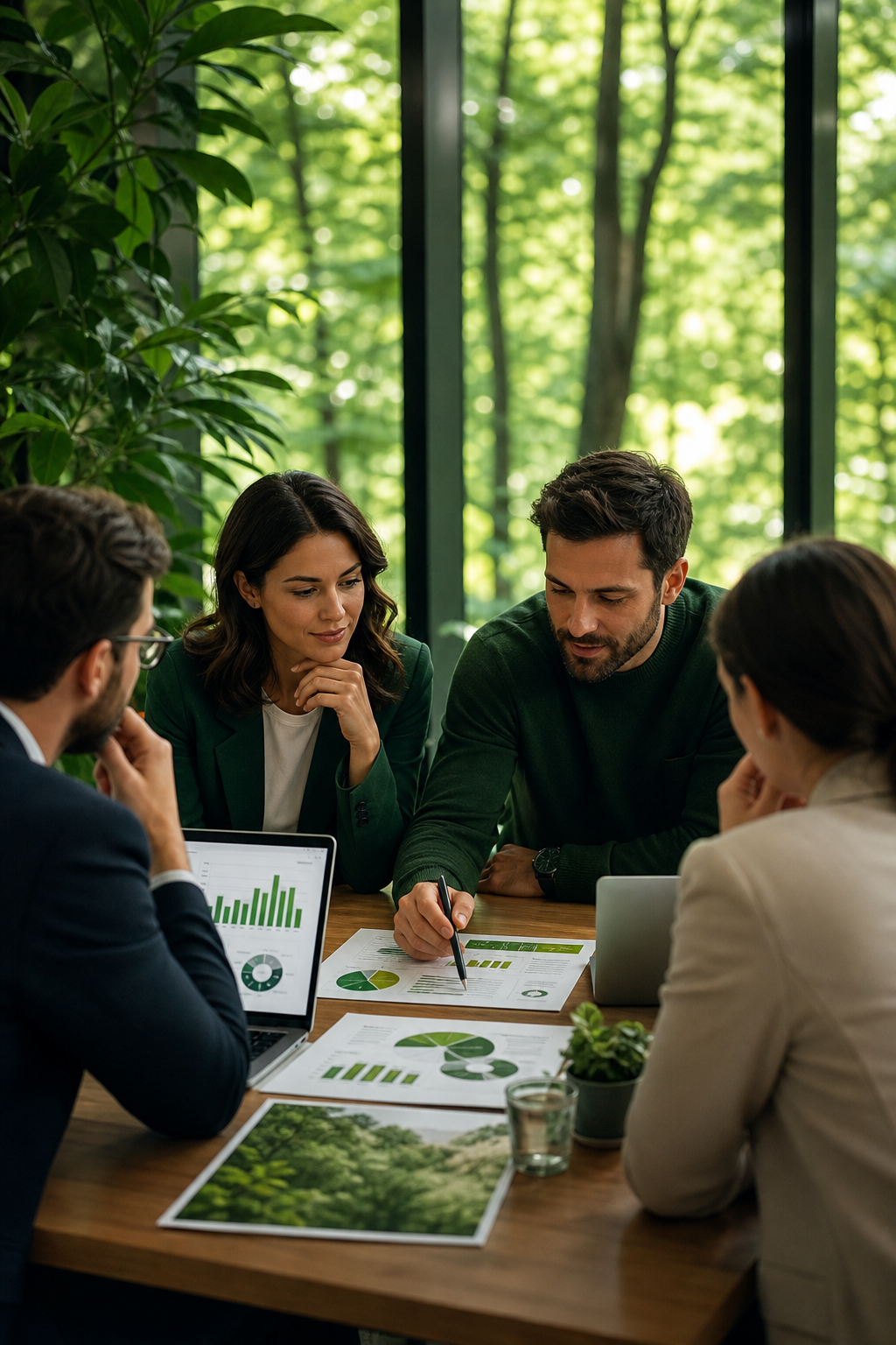 Sustainability consultants in a strategy discussion meeting